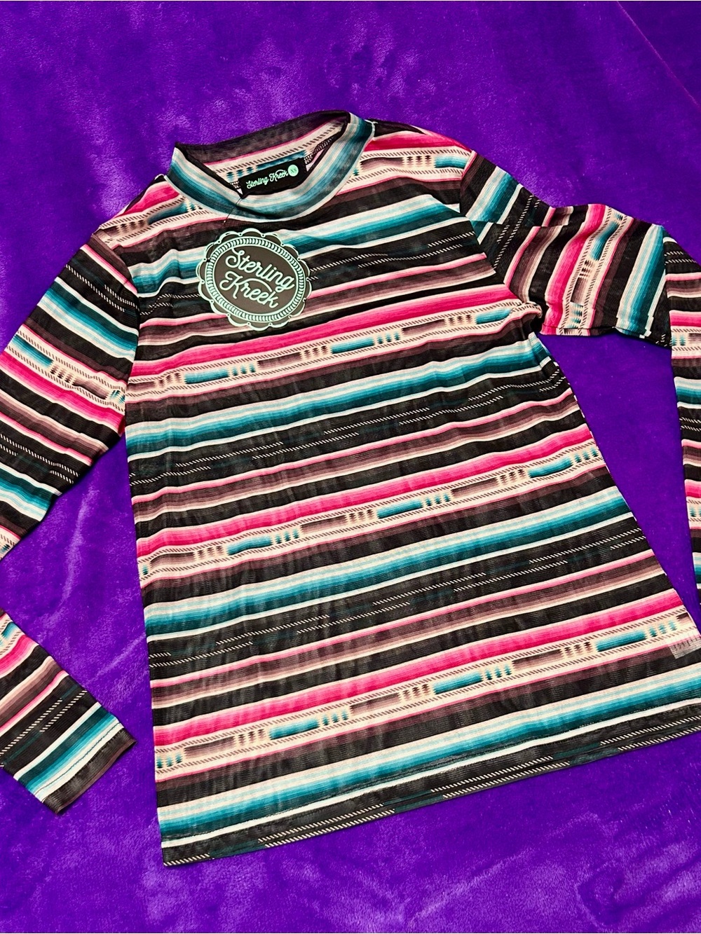 Sterling Creek Women's Western MESH Long Sleeve Striped Blouse - Multicolor